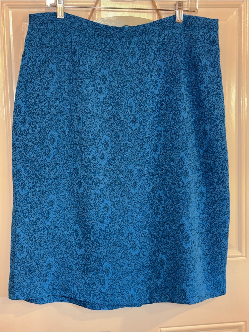 Leslie Fay Teal Blue Jacquard Pencil Skirt